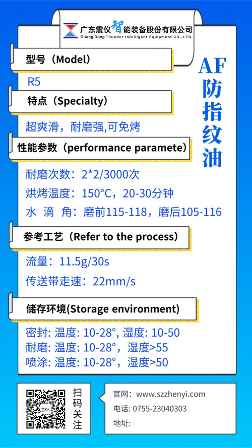 R5 防指紋油(AF納米防污涂層)性能參數