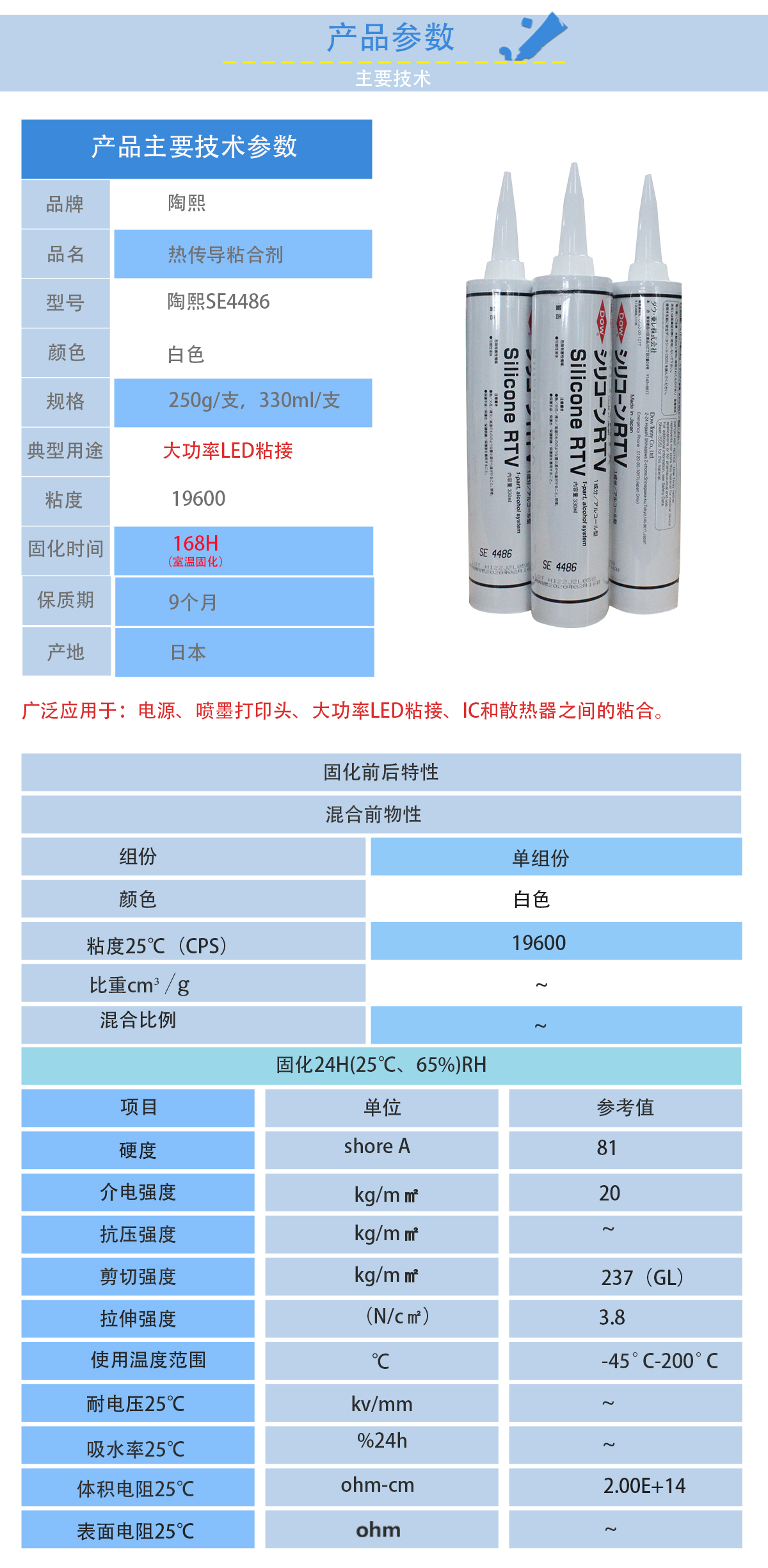 陶熙SE4486導(dǎo)熱膠的性能參數(shù)